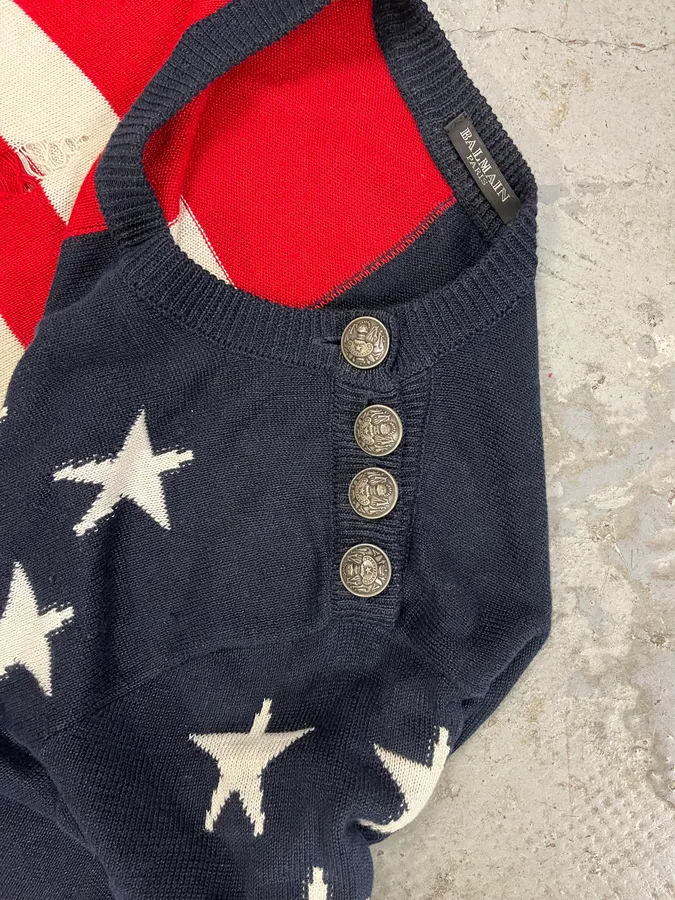 AW2016 Balmain Distressed American Flag Wool Sweater - Image 10