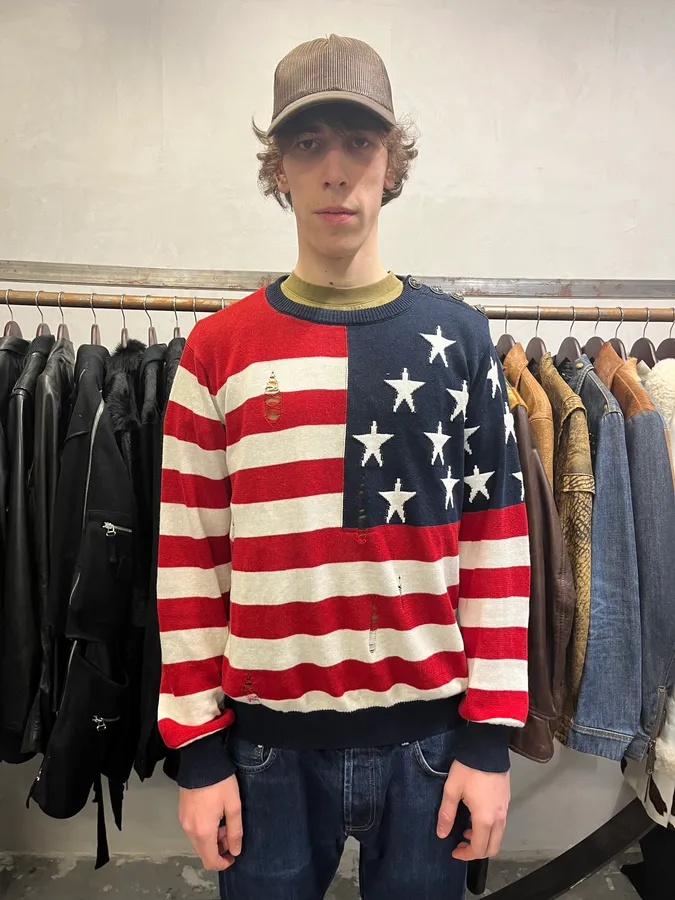 AW2016 Balmain Distressed American Flag Wool Sweater - Image 2