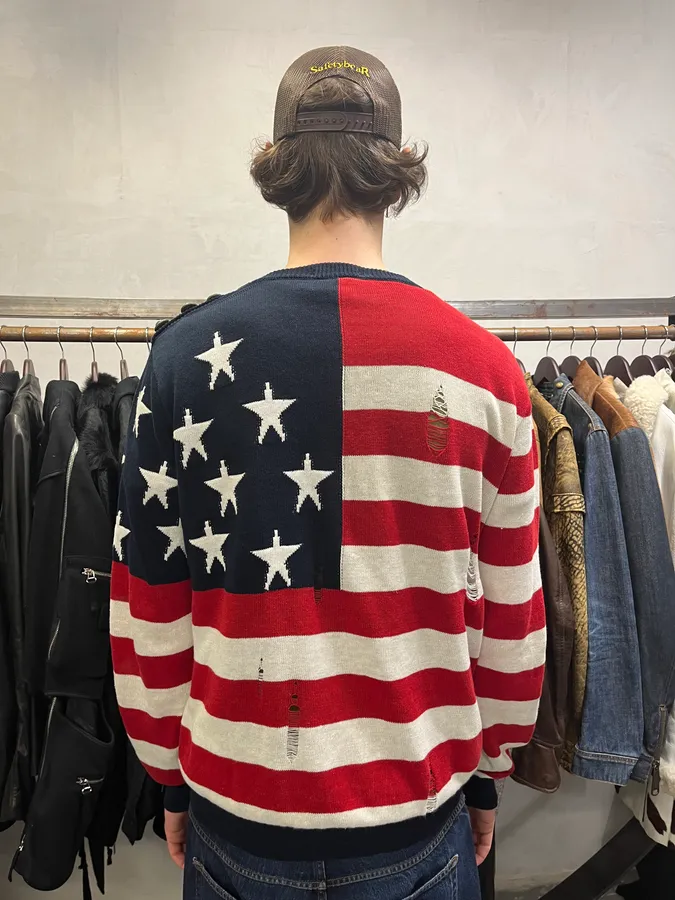 AW2016 Balmain Distressed American Flag Wool Sweater - Image 3