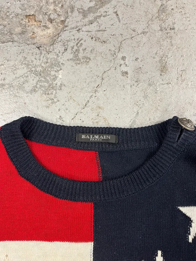 AW2016 Balmain Distressed American Flag Wool Sweater - Image 4