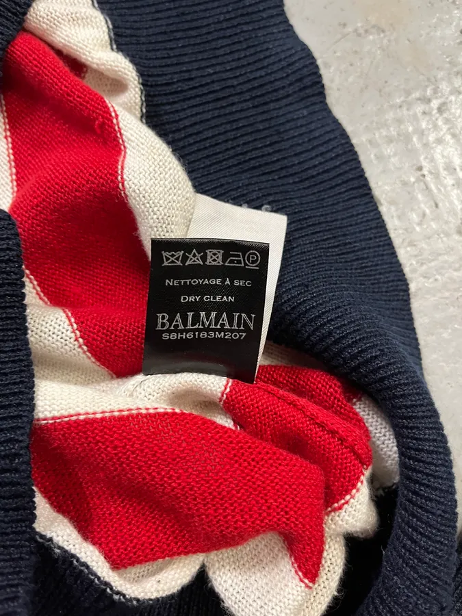 AW2016 Balmain Distressed American Flag Wool Sweater - Image 9
