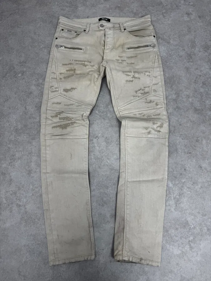 AW2016 Cavalli Beige Slim Distressed Pants