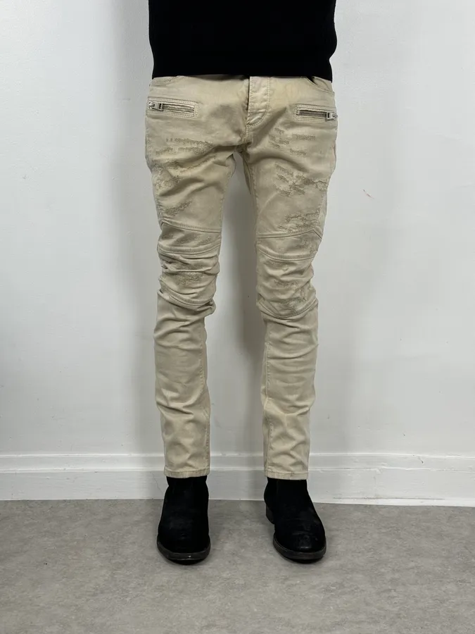 AW2016 Cavalli Beige Slim Distressed Pants - Image 2
