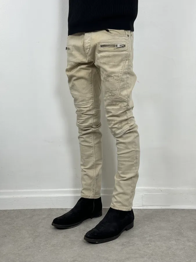 AW2016 Cavalli Beige Slim Distressed Pants - Image 3