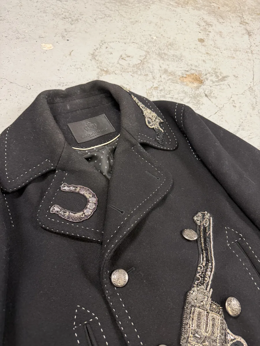 AW2016 Dolce & Gabbana Black Wool Gun-Embroidered Coat - Image 10