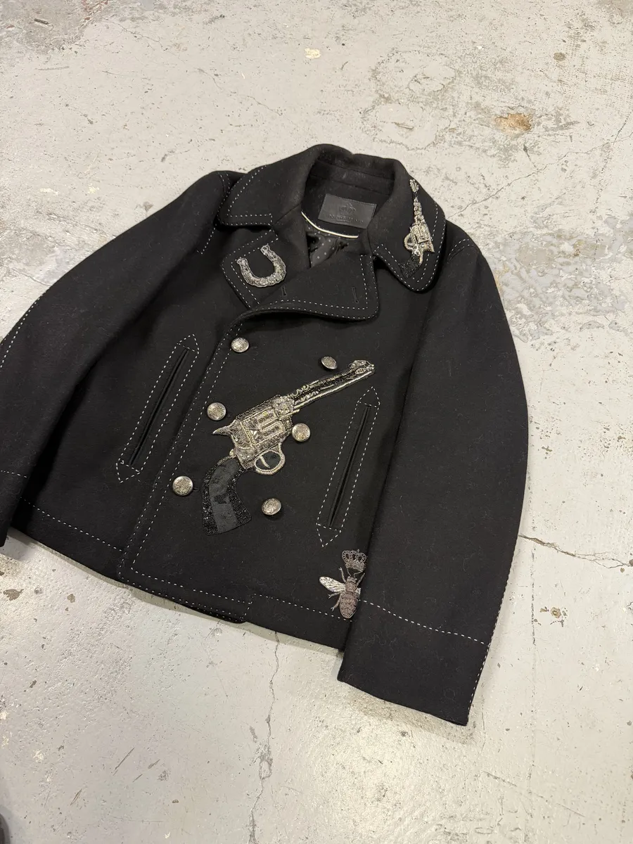 AW2016 Dolce & Gabbana Black Wool Gun-Embroidered Coat - Image 13