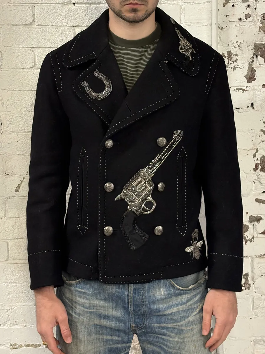 AW2016 Dolce & Gabbana Black Wool Gun-Embroidered Coat - Image 4