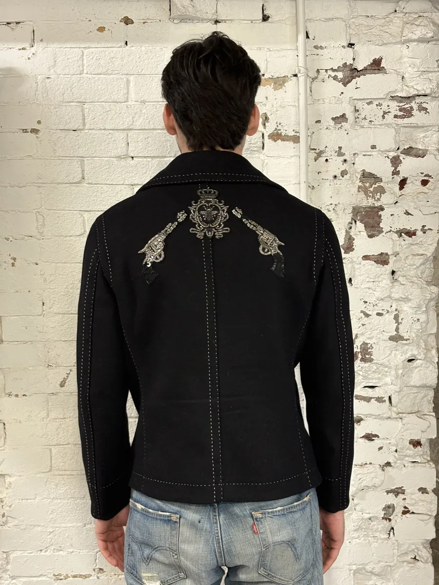 AW2016 Dolce & Gabbana Black Wool Gun-Embroidered Coat - Image 5