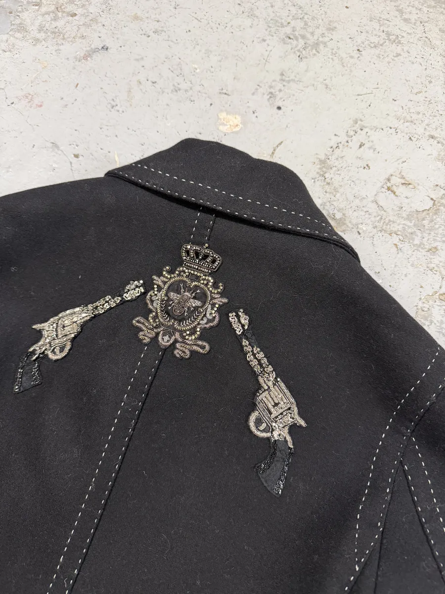 AW2016 Dolce & Gabbana Black Wool Gun-Embroidered Coat - Image 7