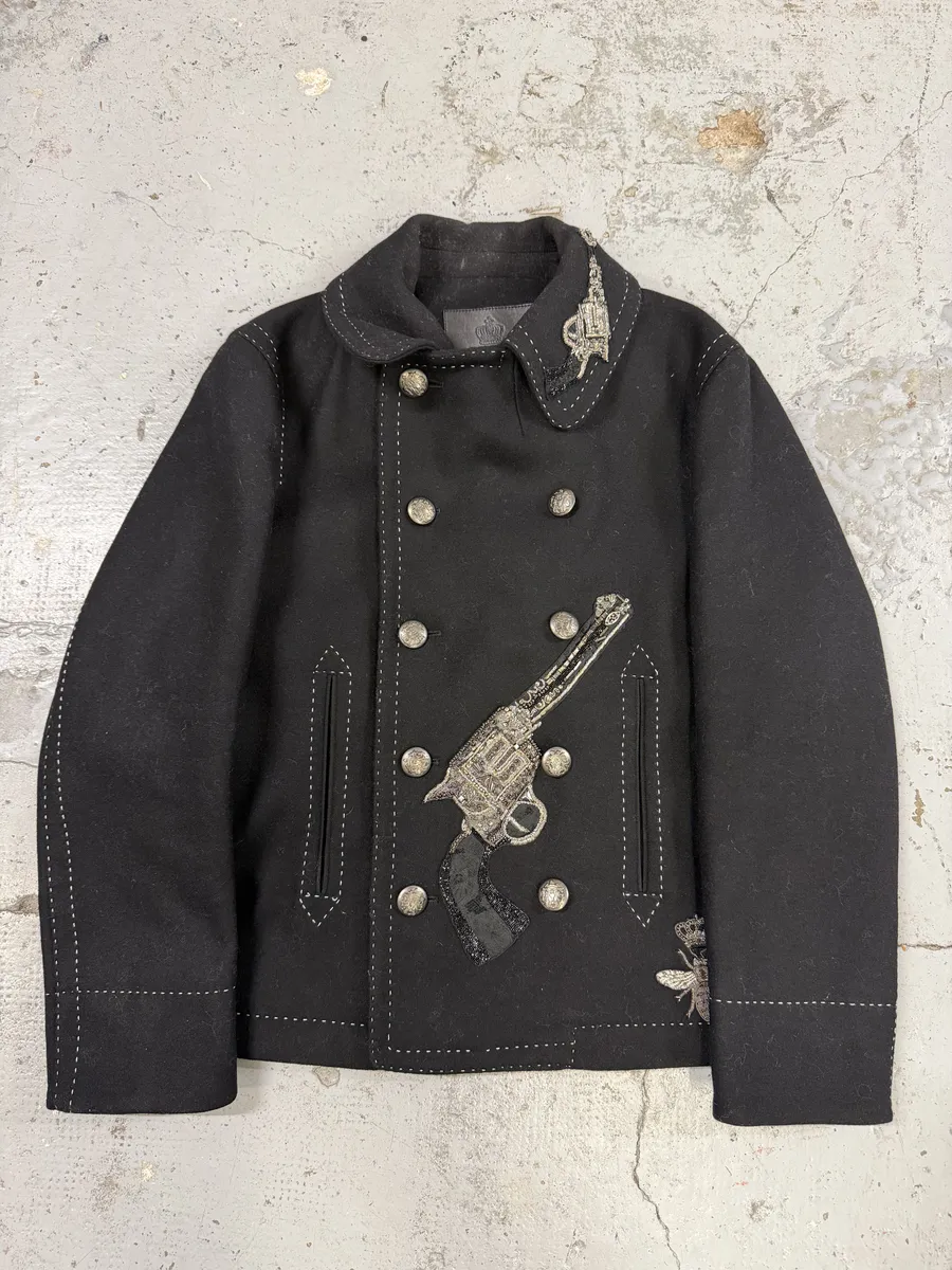 AW2016 Dolce & Gabbana Black Wool Gun-Embroidered Coat - Image 9
