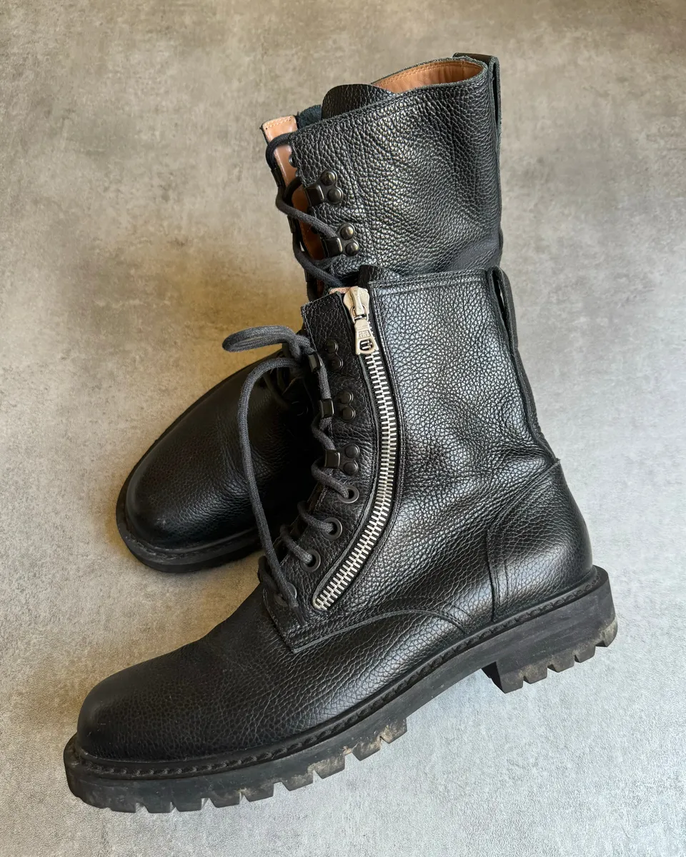 AW2016 Dries Van Noten Combat Size Zip Black Leather Boots - Image 3