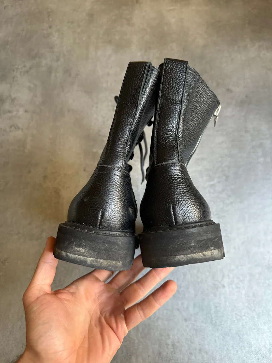 AW2016 Dries Van Noten Combat Size Zip Black Leather Boots - Image 4