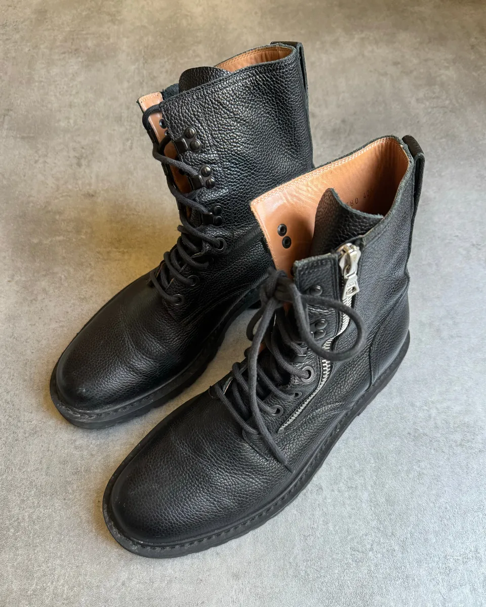 AW2016 Dries Van Noten Combat Size Zip Black Leather Boots - Image 7