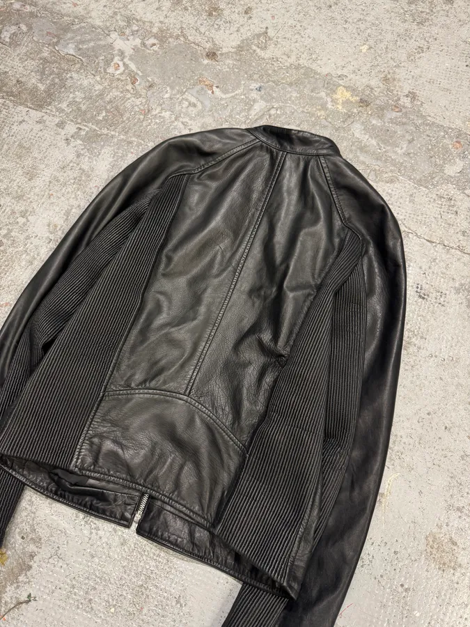 AW2016 Dsquared2 Black Leather Arm Zips Biker Jacket - Image 6