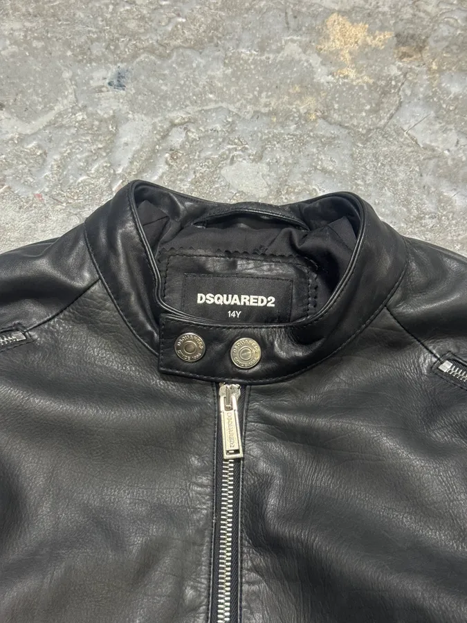 AW2016 Dsquared2 Black Leather Arm Zips Biker Jacket - Image 7