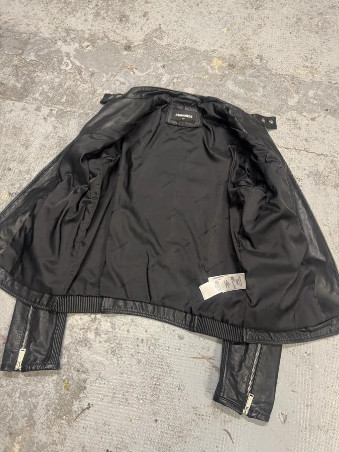 AW2016 Dsquared2 Black Leather Arm Zips Biker Jacket - Image 8