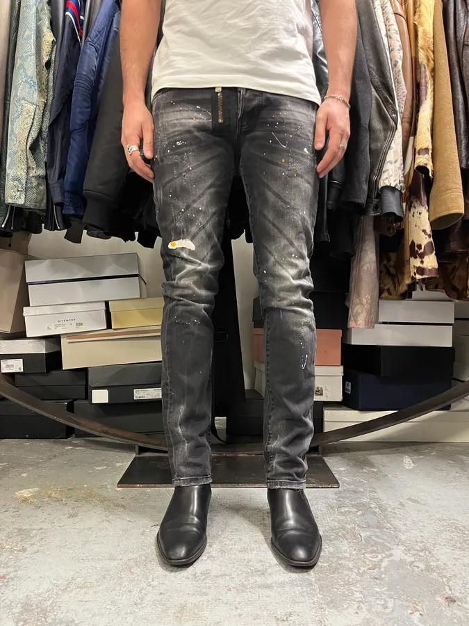 AW2016 Dsquared2 Painted Grey Slim Denim Jeans