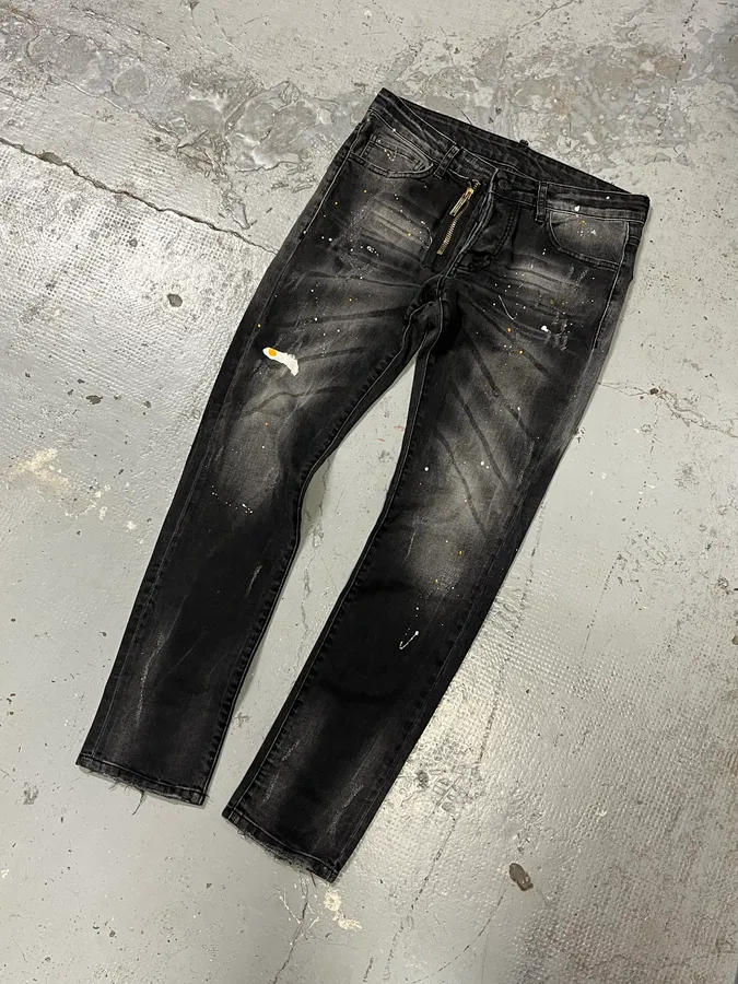 AW2016 Dsquared2 Painted Grey Slim Denim Jeans - Image 6