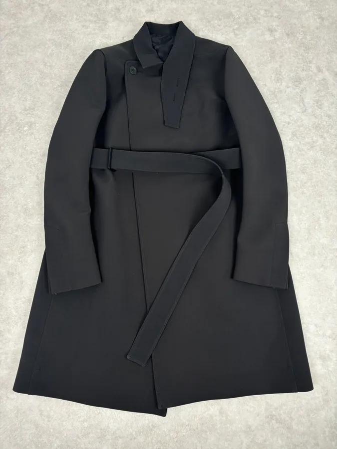 AW2016 Rick Owens Black Wool Belted Coat