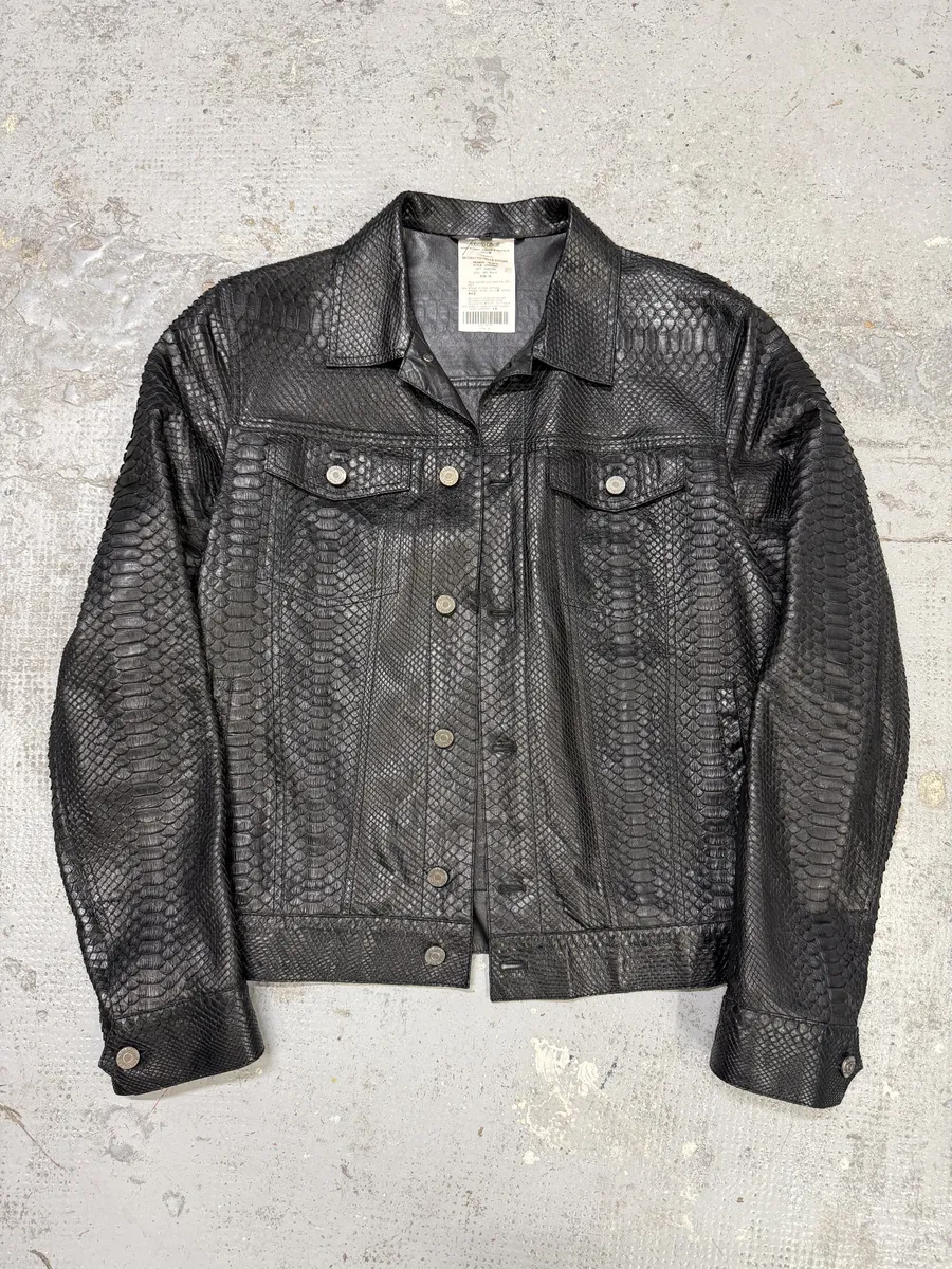AW2016 Roberto Cavalli Black Python Leather Trucker Jacket - Image 7