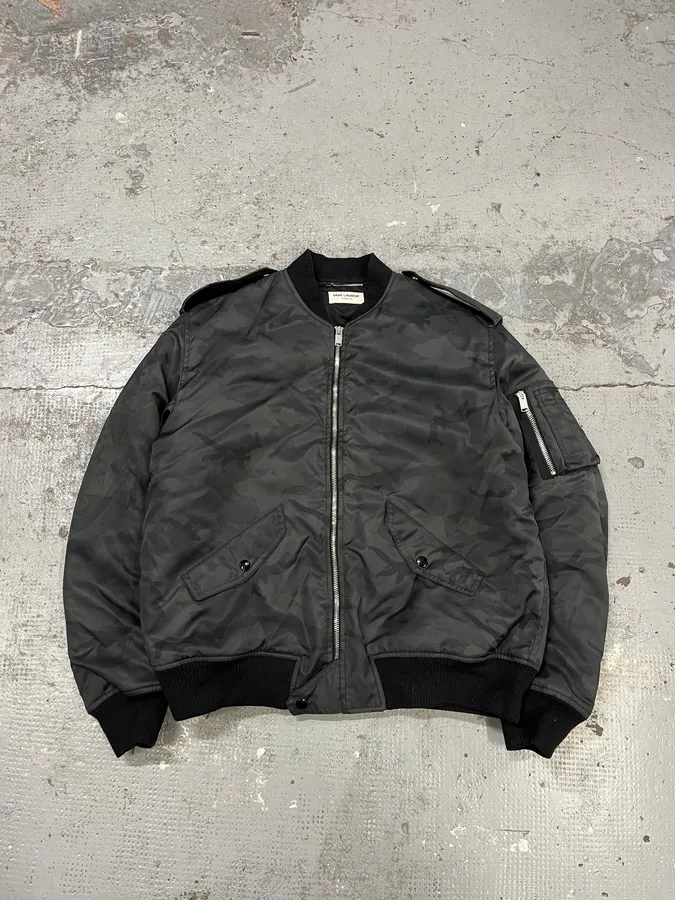 AW2016 Saint Laurent Camo Black & Grey Bomber Jacket - Image 3
