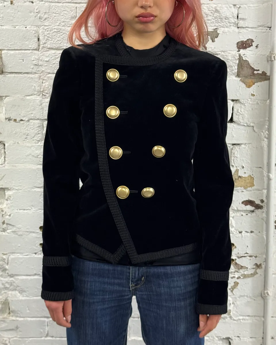 AW2016 Saint Laurent Officer Gold Buttons Black Velvet Jacket - Image 2