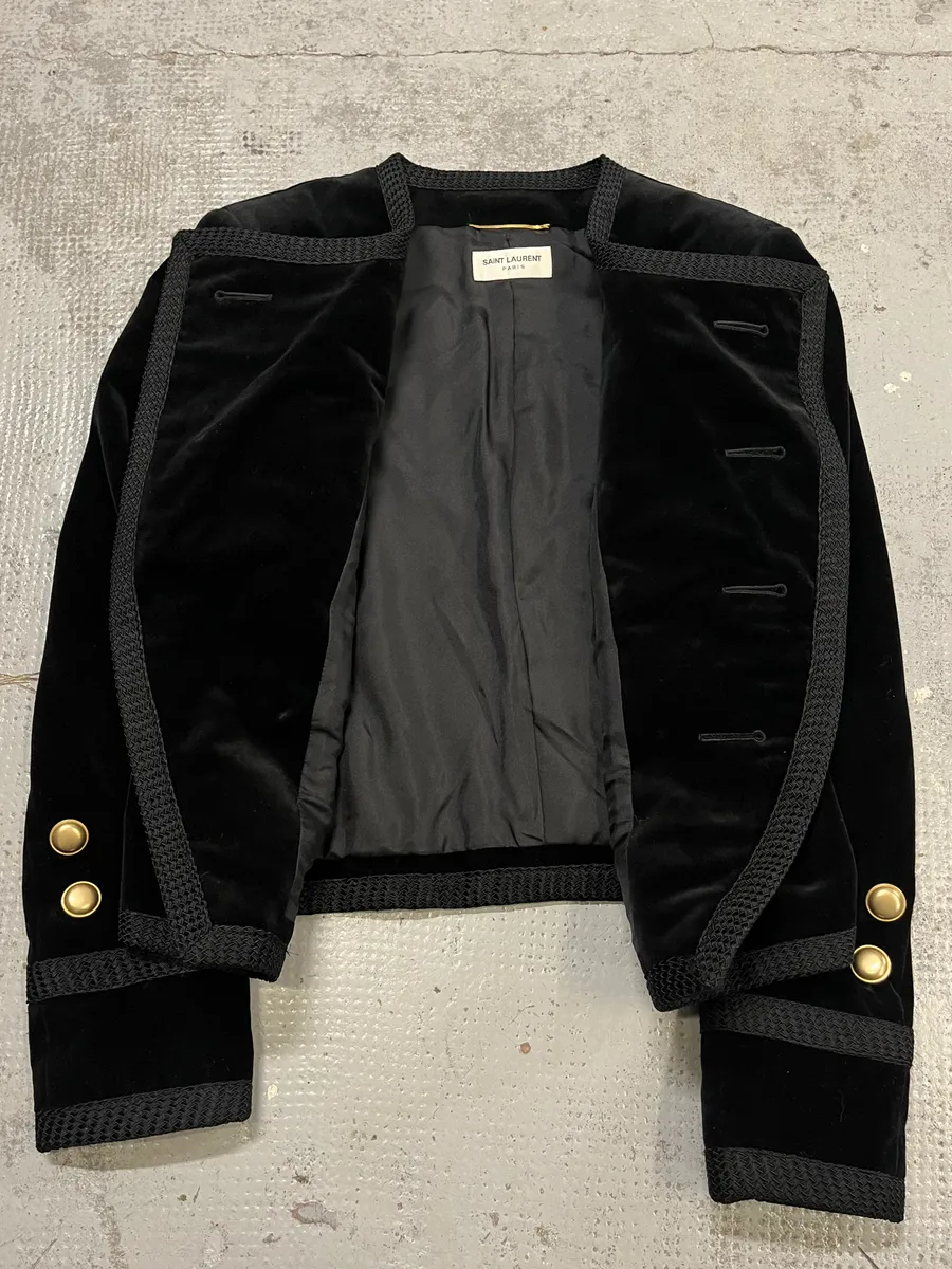 AW2016 Saint Laurent Officer Gold Buttons Black Velvet Jacket - Image 8