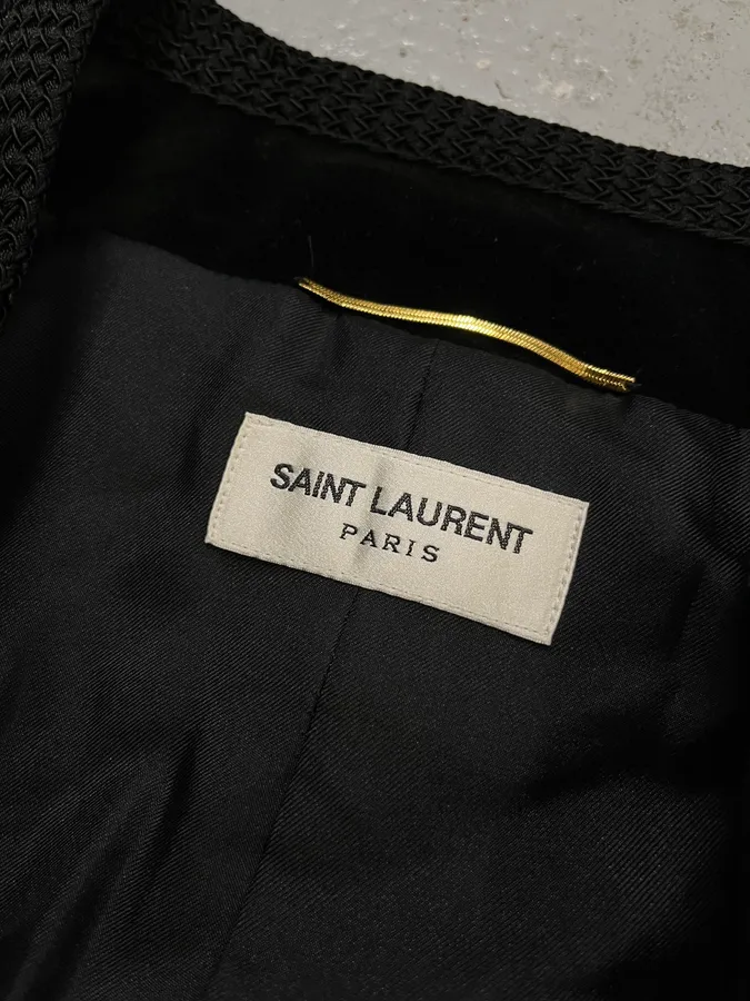 AW2016 Saint Laurent Officer Gold Buttons Black Velvet Jacket - Image 9