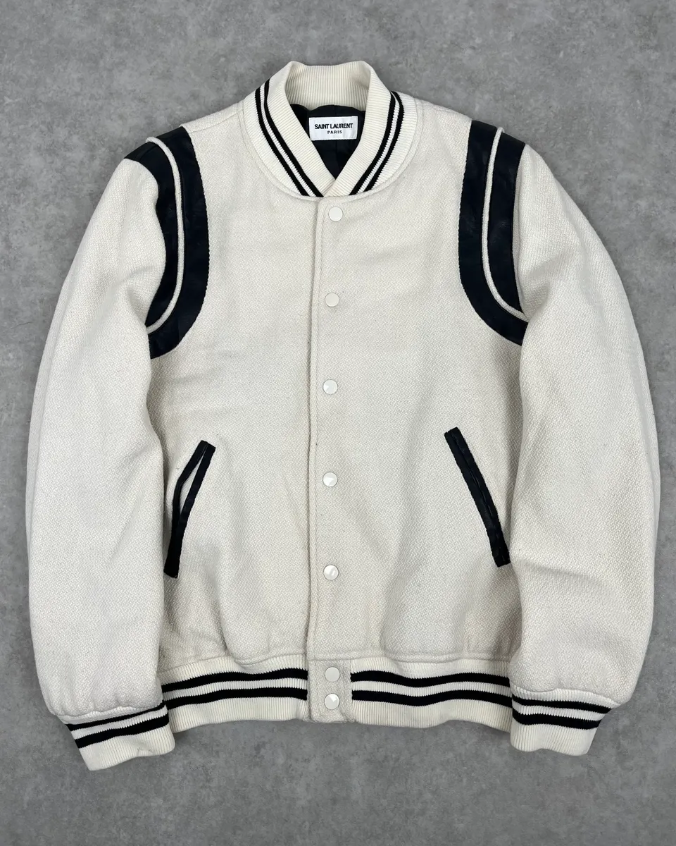 AW2016 Saint Laurent White Buttoned Teddy Jacket