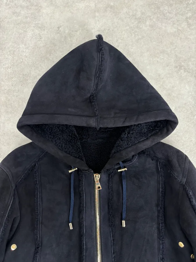 AW2017 Balmain Black Lamb Leather Hooded Jacket - Image 4
