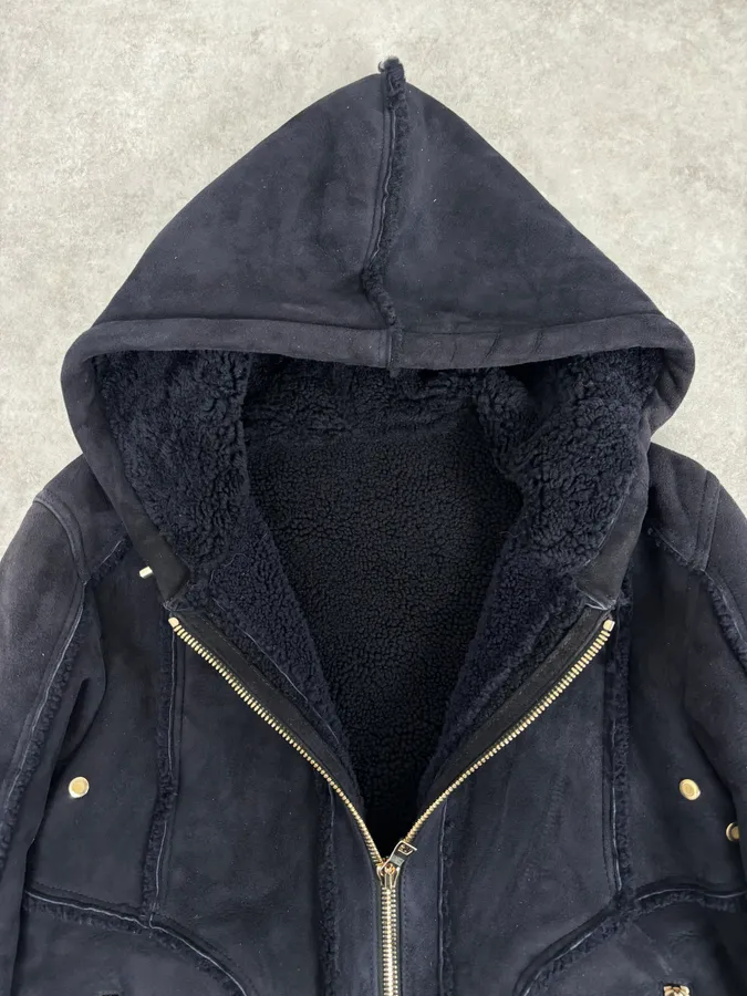 AW2017 Balmain Black Lamb Leather Hooded Jacket - Image 7