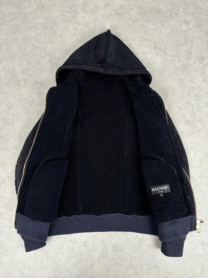 AW2017 Balmain Black Lamb Leather Hooded Jacket - Image 8