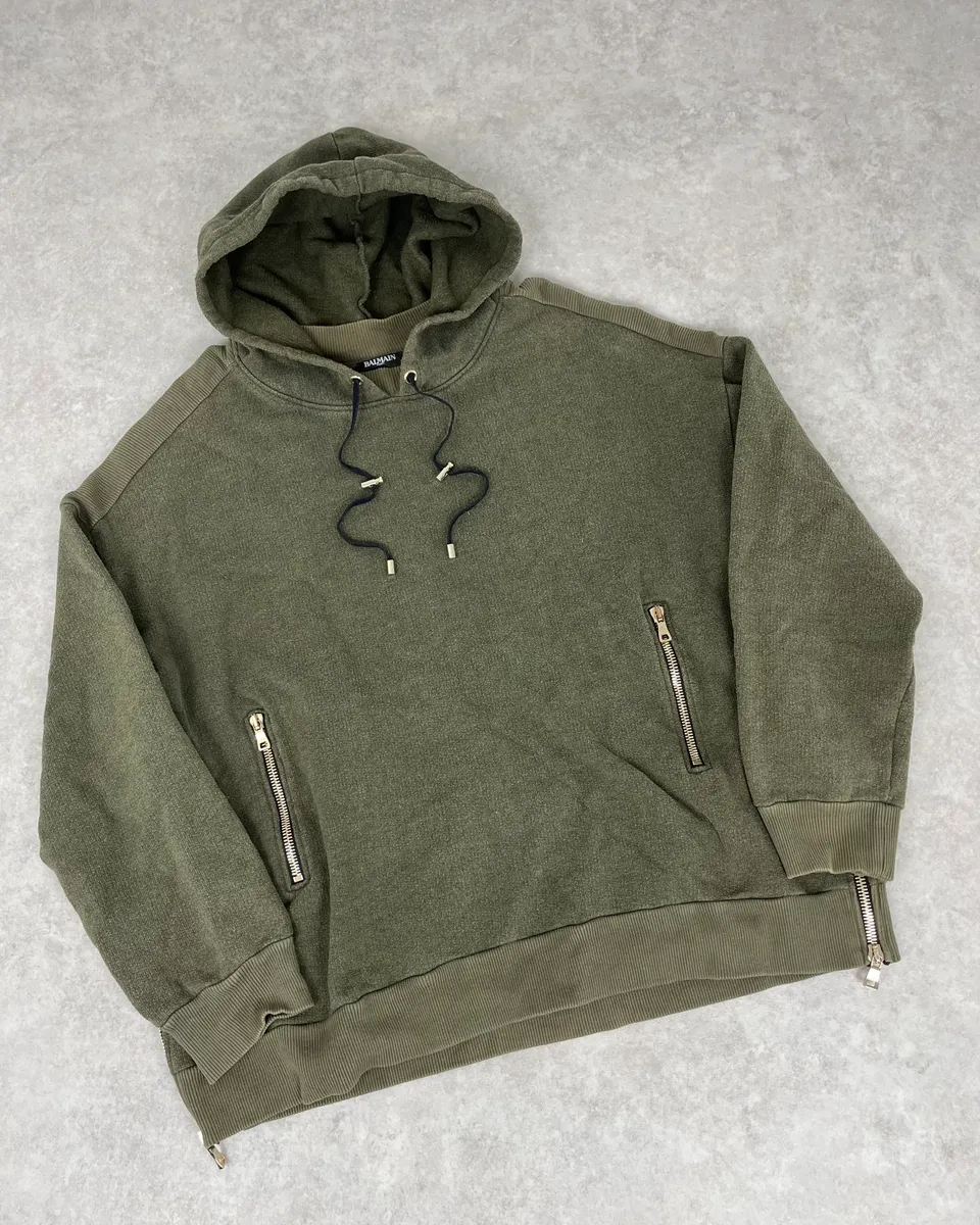 AW2017 Balmain Khaki Green Relaxed Hoodie - Image 4