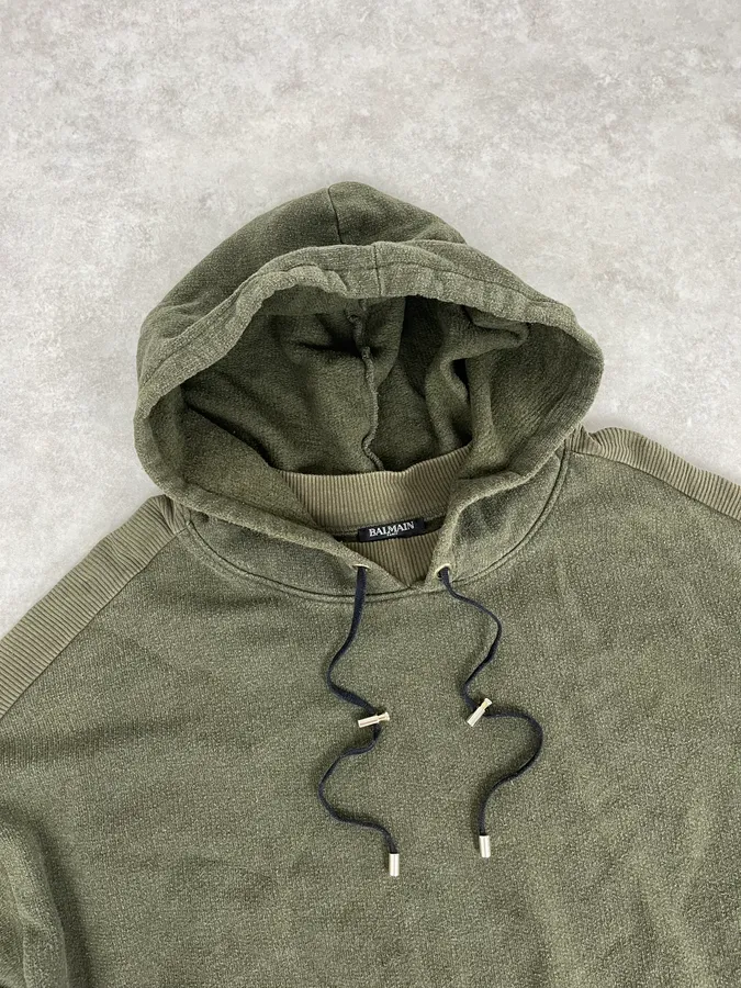 AW2017 Balmain Khaki Green Relaxed Hoodie - Image 5