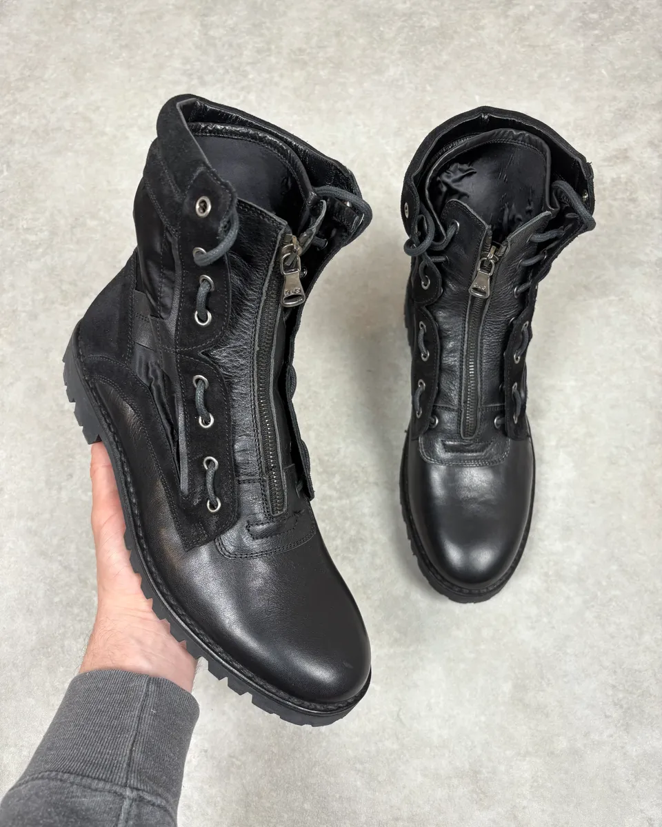 AW2017 Dolce & Gabbana Black Hybrid Zip Leather Boots
