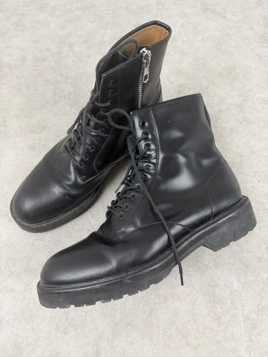 AW2017 Dries Van Noten Black Leather Combat Zip Boots - Image 2