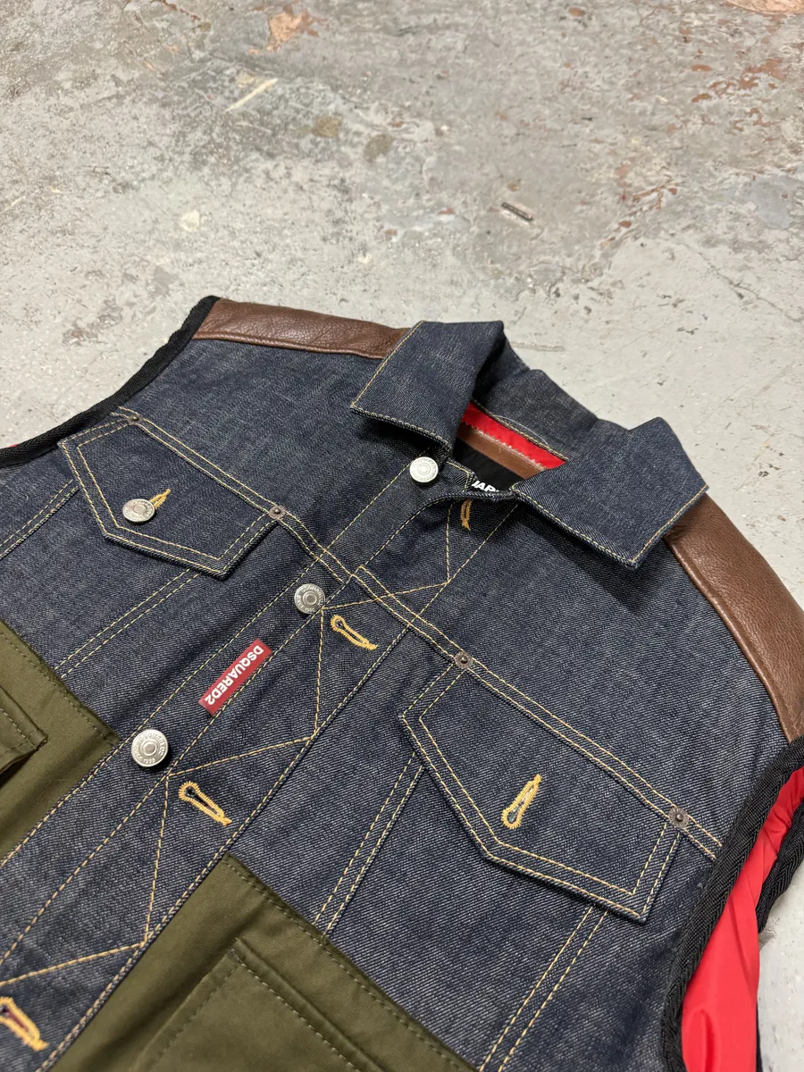 AW2017 DSquared2 Red Puffer Brut Military Denim Vest - Image 13
