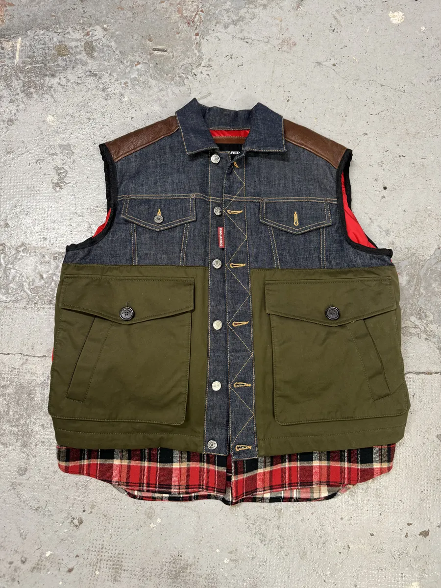 AW2017 DSquared2 Red Puffer Brut Military Denim Vest - Image 6