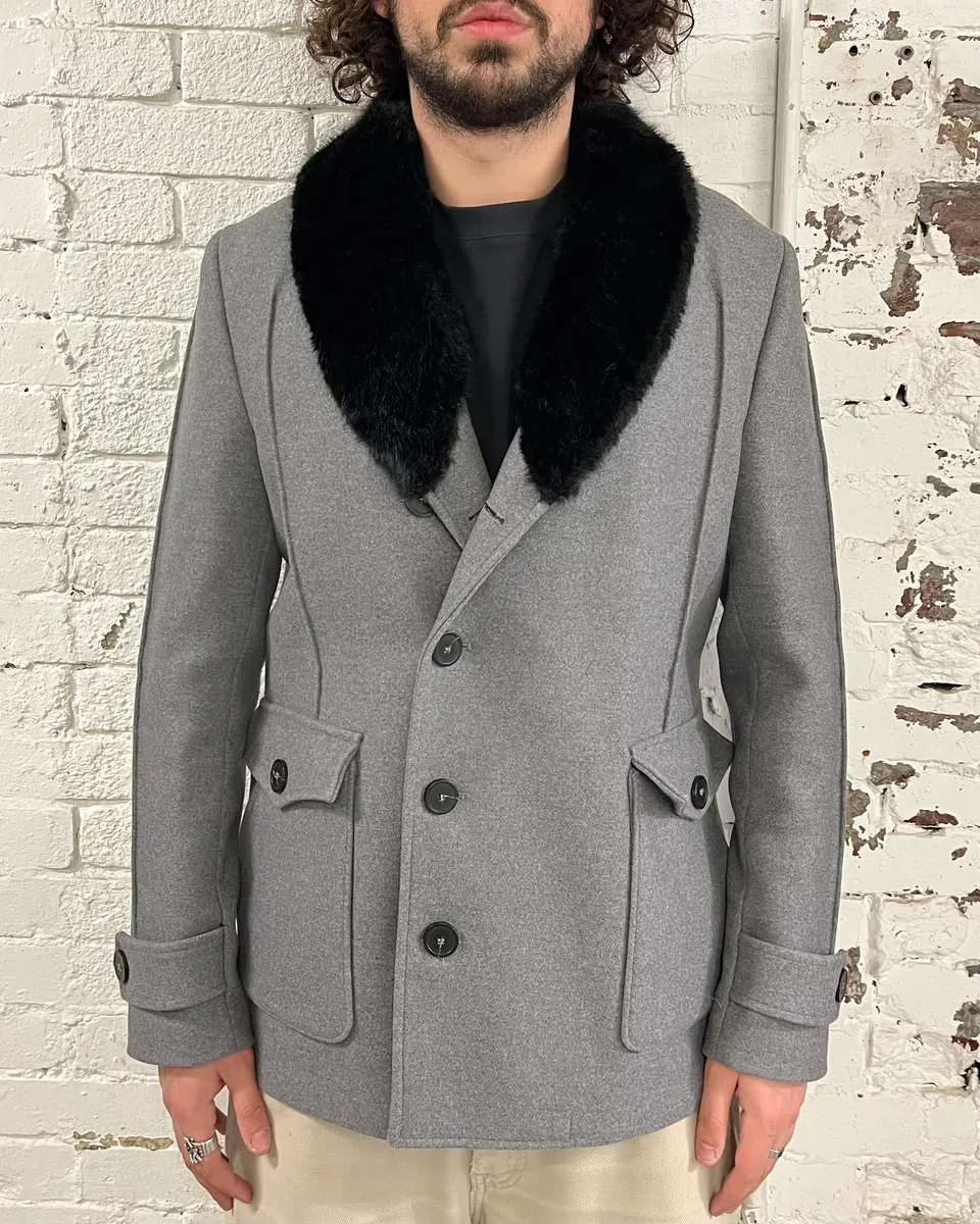 AW2017 Emporio Armani Faux Fur Collar Grey Wool Coat