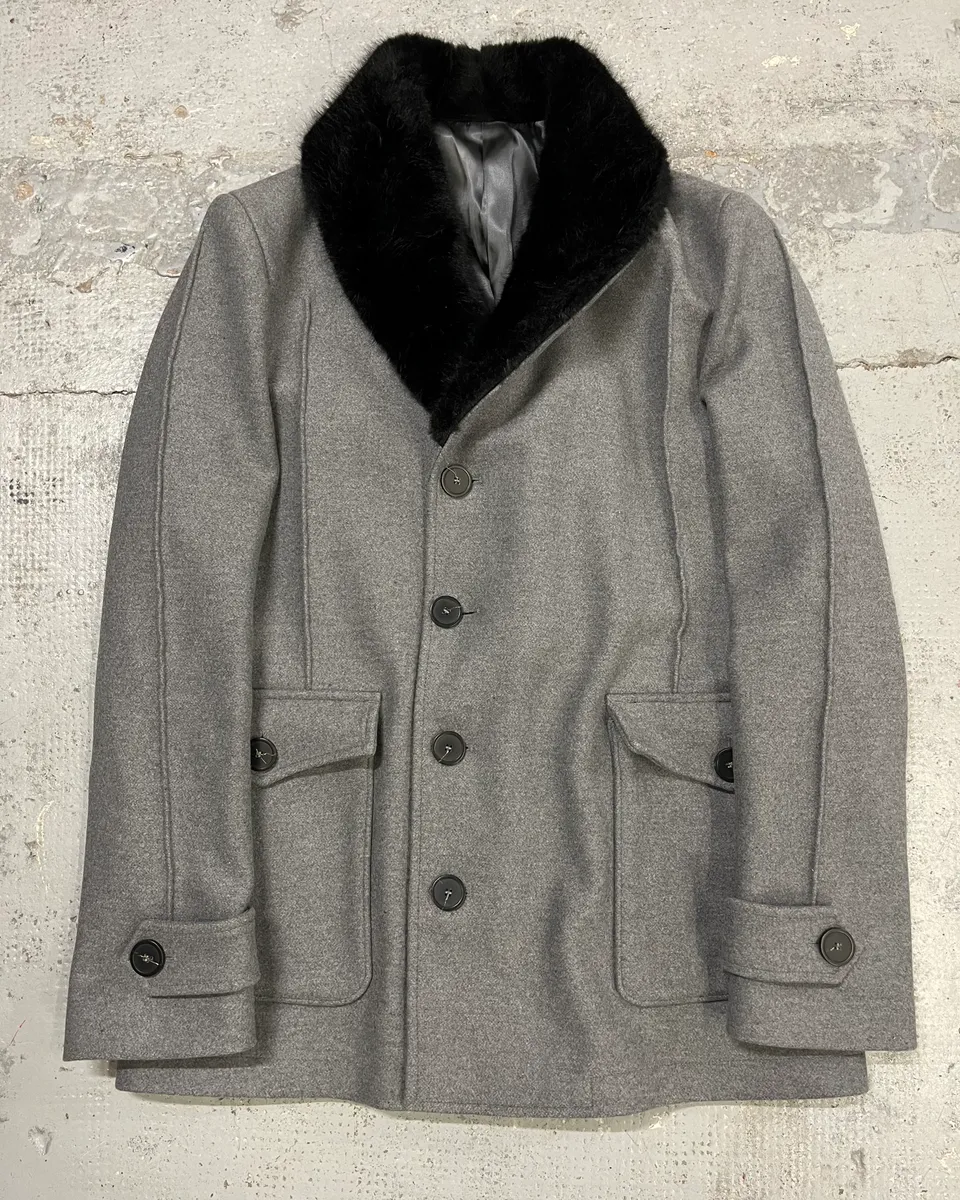 AW2017 Emporio Armani Faux Fur Collar Grey Wool Coat - Image 3