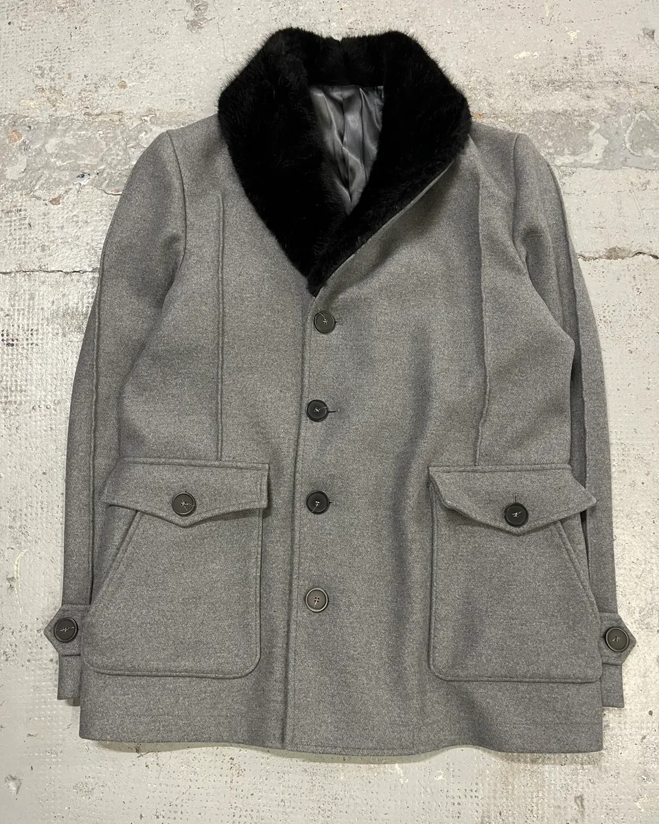AW2017 Emporio Armani Faux Fur Collar Grey Wool Coat - Image 4