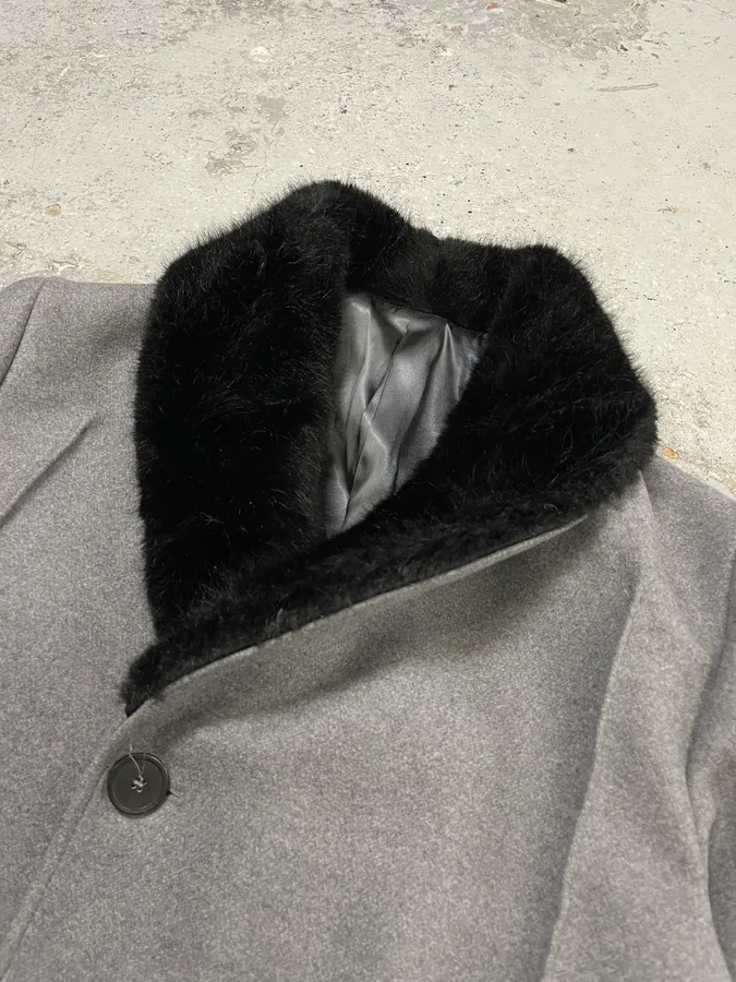 AW2017 Emporio Armani Faux Fur Collar Grey Wool Coat - Image 5