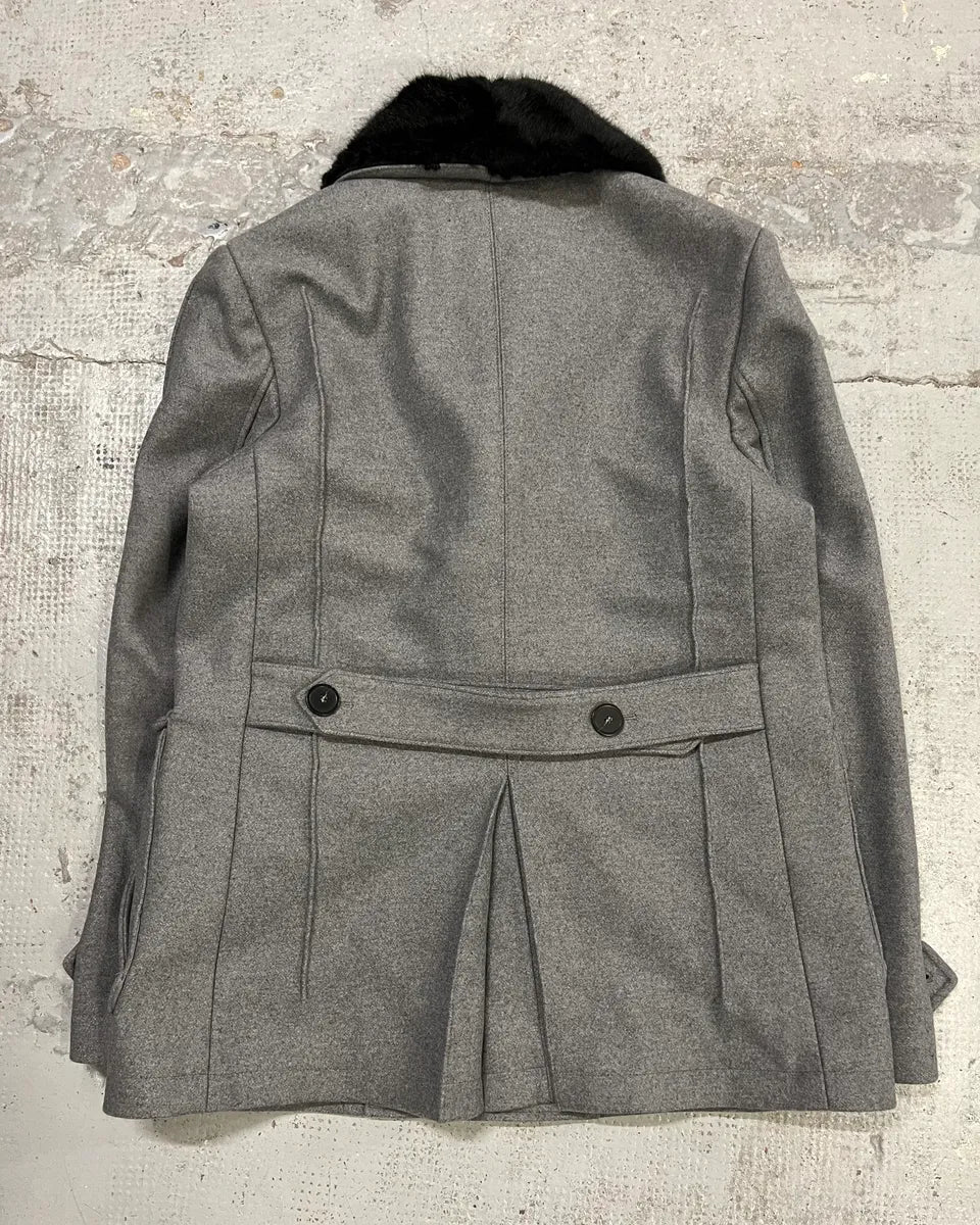 AW2017 Emporio Armani Faux Fur Collar Grey Wool Coat - Image 7