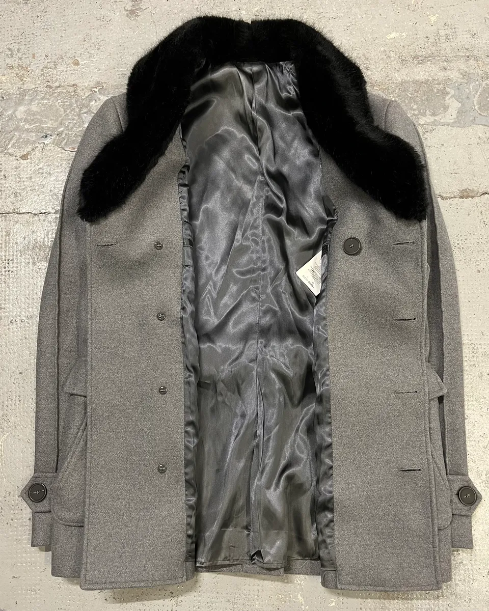 AW2017 Emporio Armani Faux Fur Collar Grey Wool Coat - Image 8