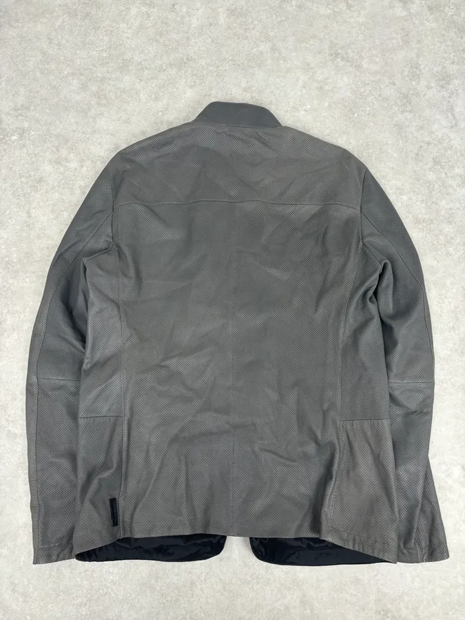 AW2017 Emporio Armani Grey Leather Perforated Bomber Jacket - Image 5