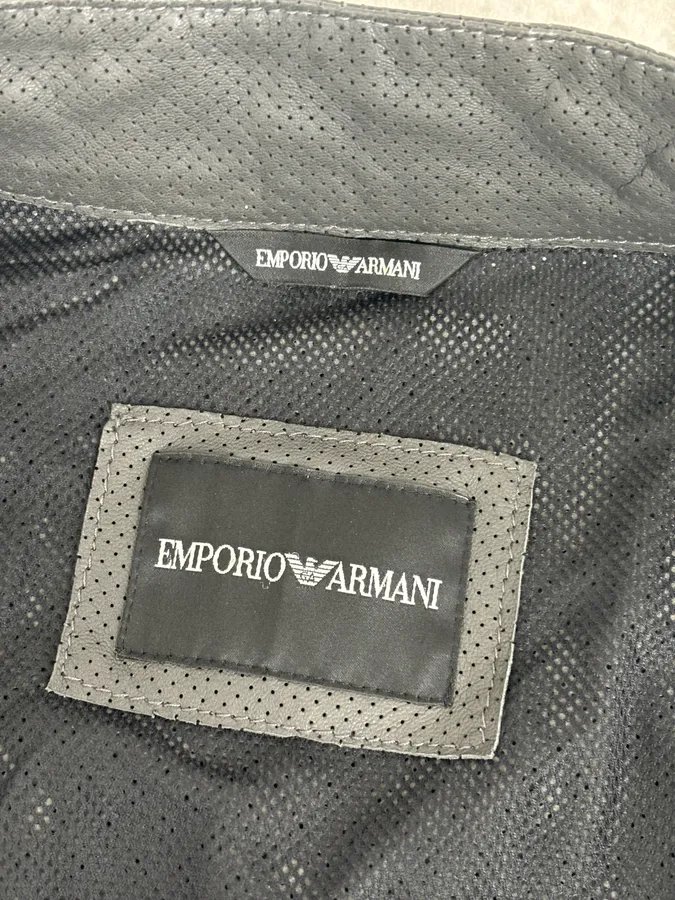 AW2017 Emporio Armani Grey Leather Perforated Bomber Jacket - Image 9