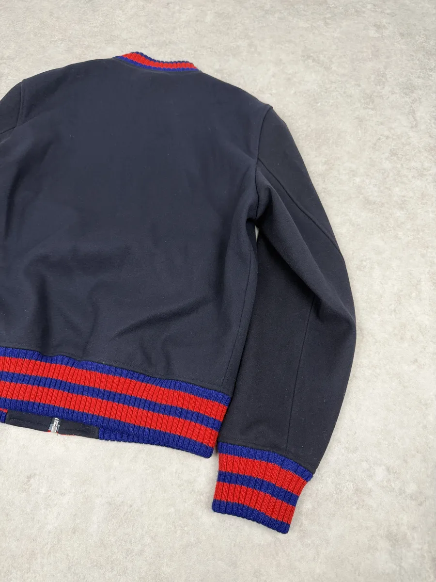 AW2017 Gucci Navy & Red Wool G Teddy Bomber Jacket - Image 11