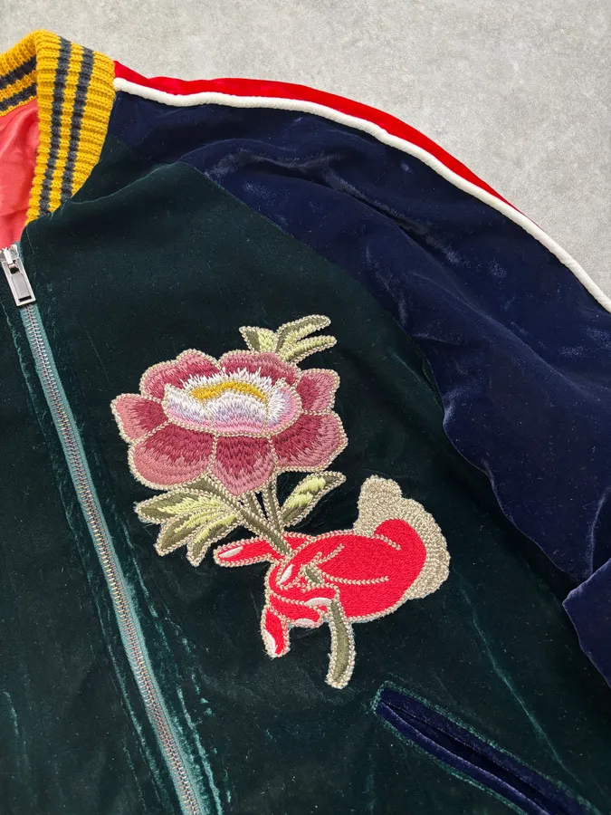 AW2017 Gucci Navy Velvet Embroidered Cobra Floral Bomber Jacket - Image 8