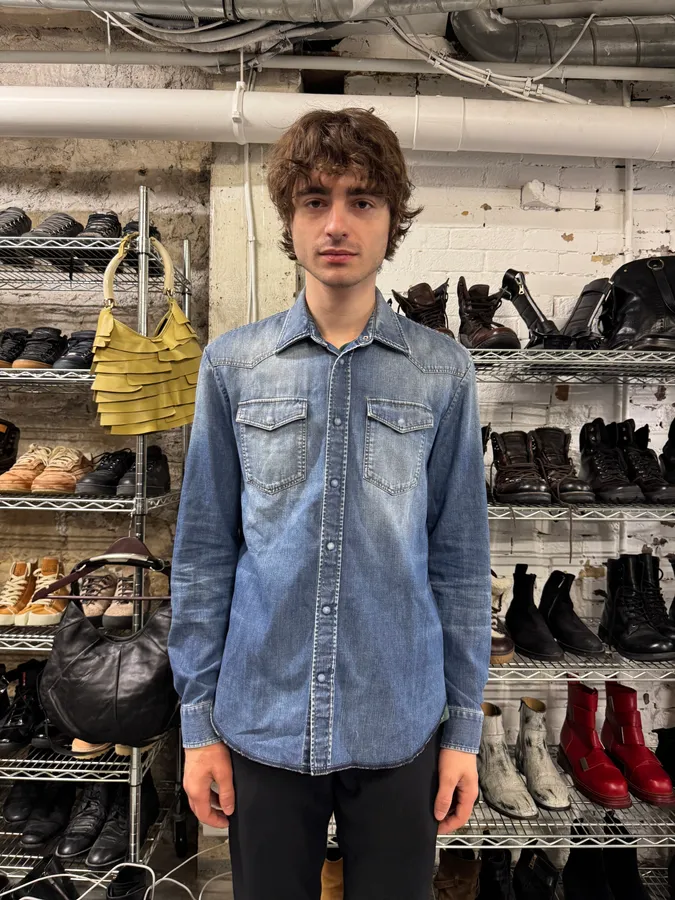 AW2017 Maison Margiela Blue Faded Denim Snap Shirt - Image 3