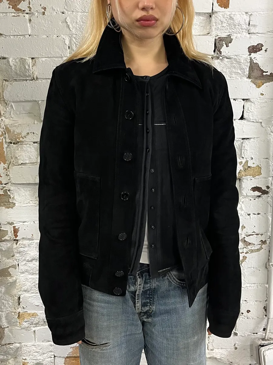 AW2017 Saint Laurent Black Goat Suede Leather Trucker Jacket - Image 2